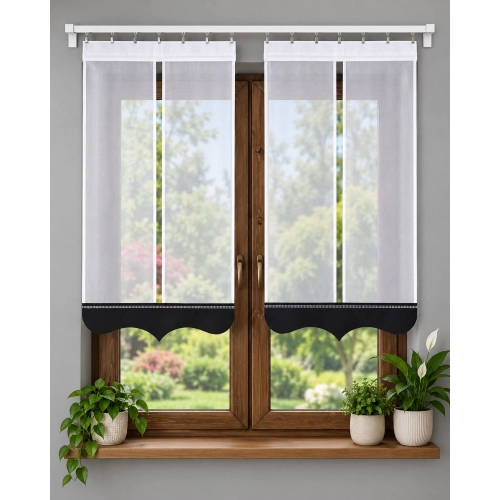 Firany panelowe LUNA FL825 – komplet 2 paneli z czarnym ażurem